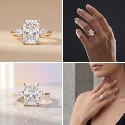2.40 CT Radiant Lab Grown Diamond Three Stone Engagement Ring