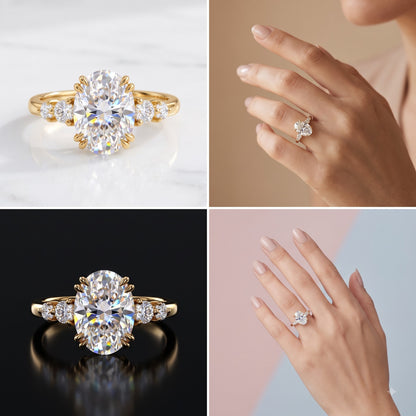 2.30 CT Oval Cut Lab Grown Diamond Five Stone Engagement Ring, 14K Gold