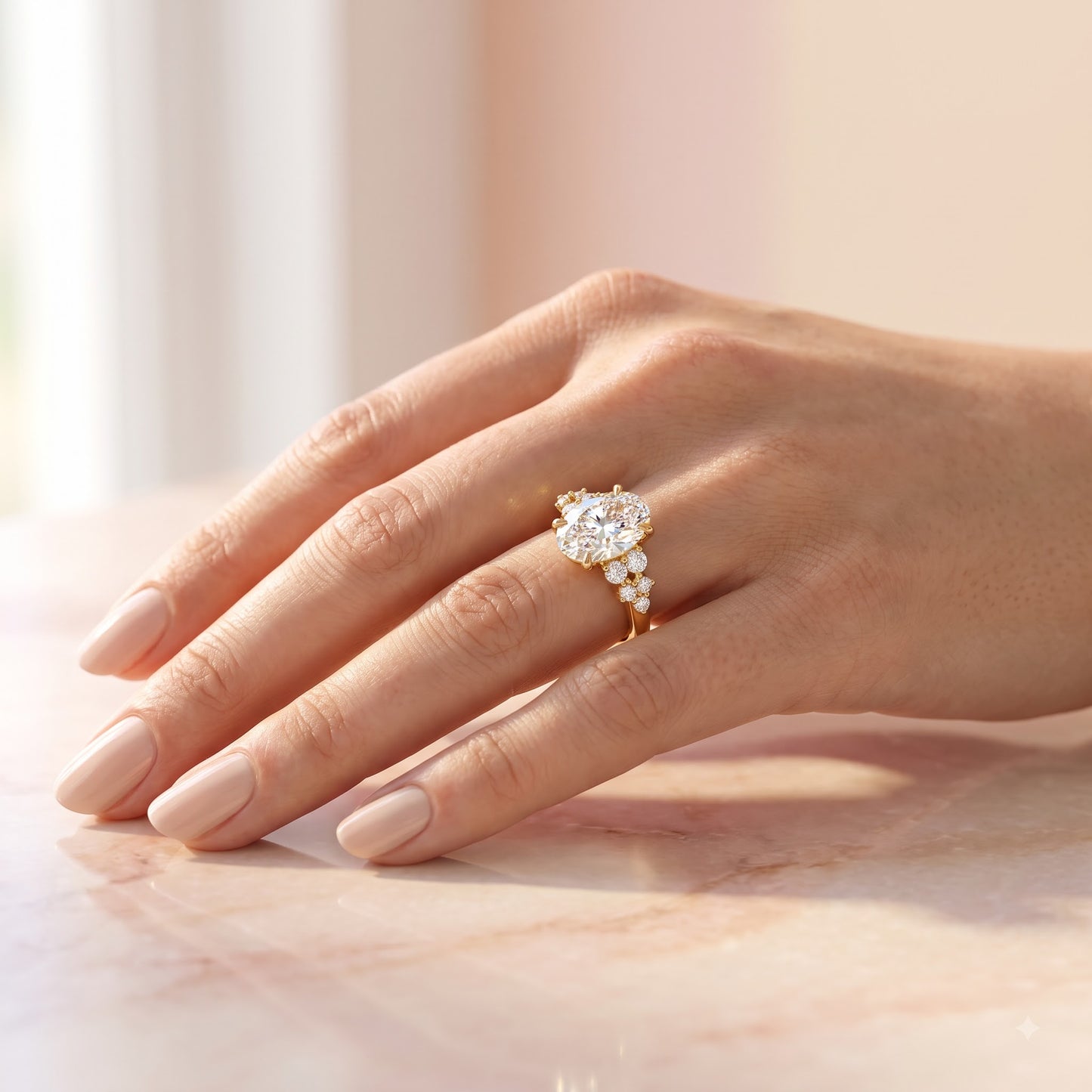2.220 CT Oval Cut Lab Grown Diamond Cluster Engagement Ring