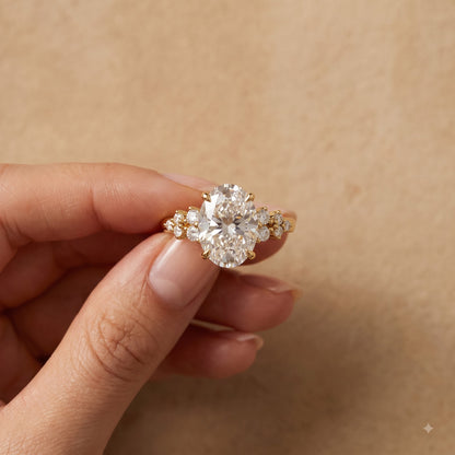 2.220 CT Oval Cut Lab Grown Diamond Cluster Engagement Ring