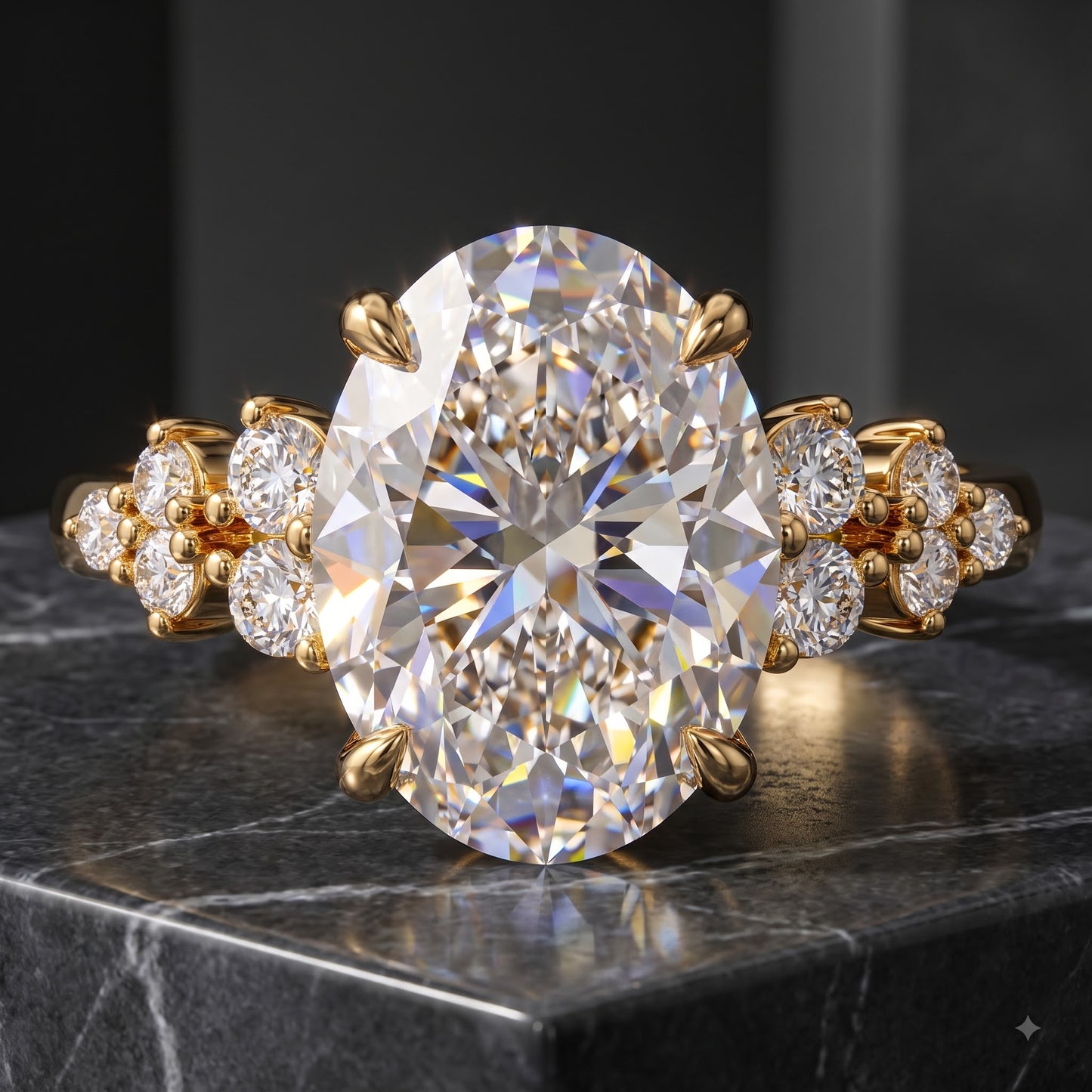 2.220 CT Oval Cut Lab Grown Diamond Cluster Engagement Ring