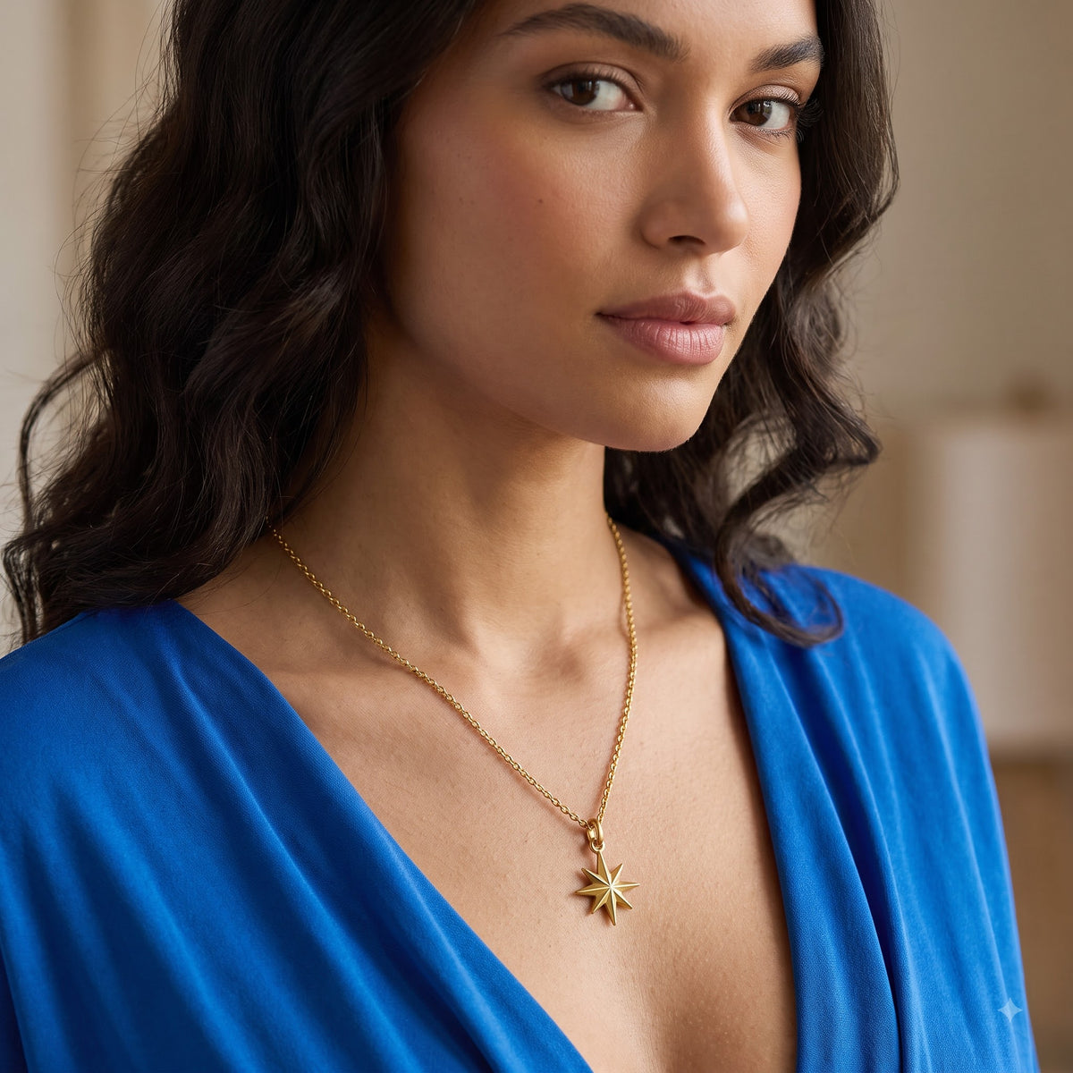 14K Solid Gold North Star Charm Pendant Necklace