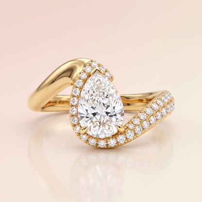 1.00 Ct Pear Cut Lab-Grown Diamond Engagement Ring in Gold | Diamond Halo Ring – Amavida Jewels