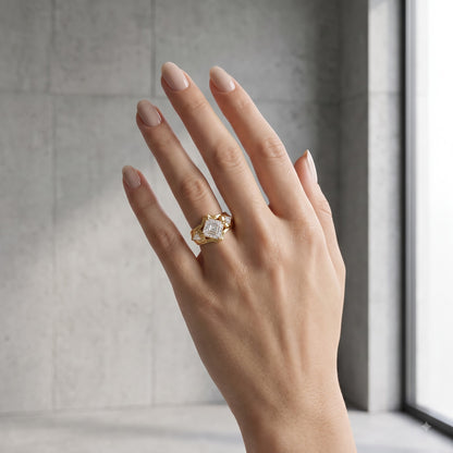 1.00CT Asscher Cut Lab Grown Diamond Three Stone Engagement Ring