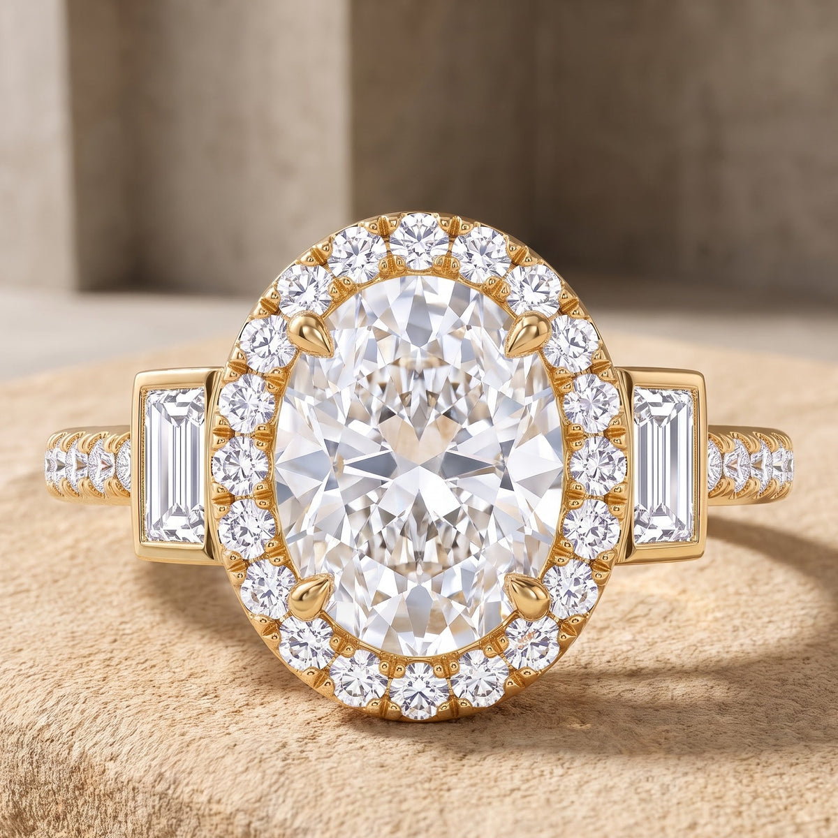 oval sparkling halo ring​


