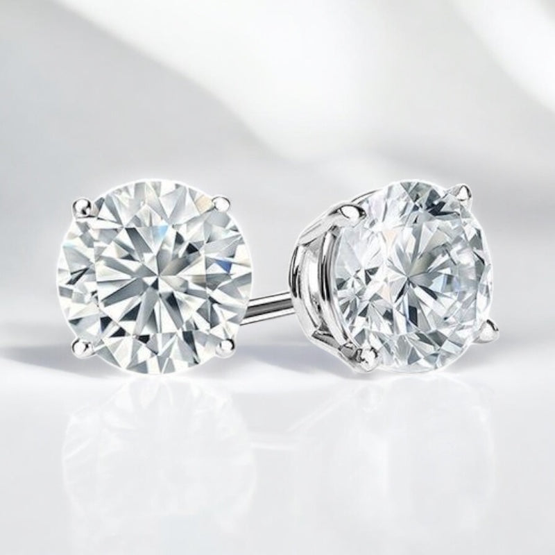 Elegant Moissanite Stud Earrings – 925 Sterling Silver, Dainty Round Cut, Perfect Gift for Her