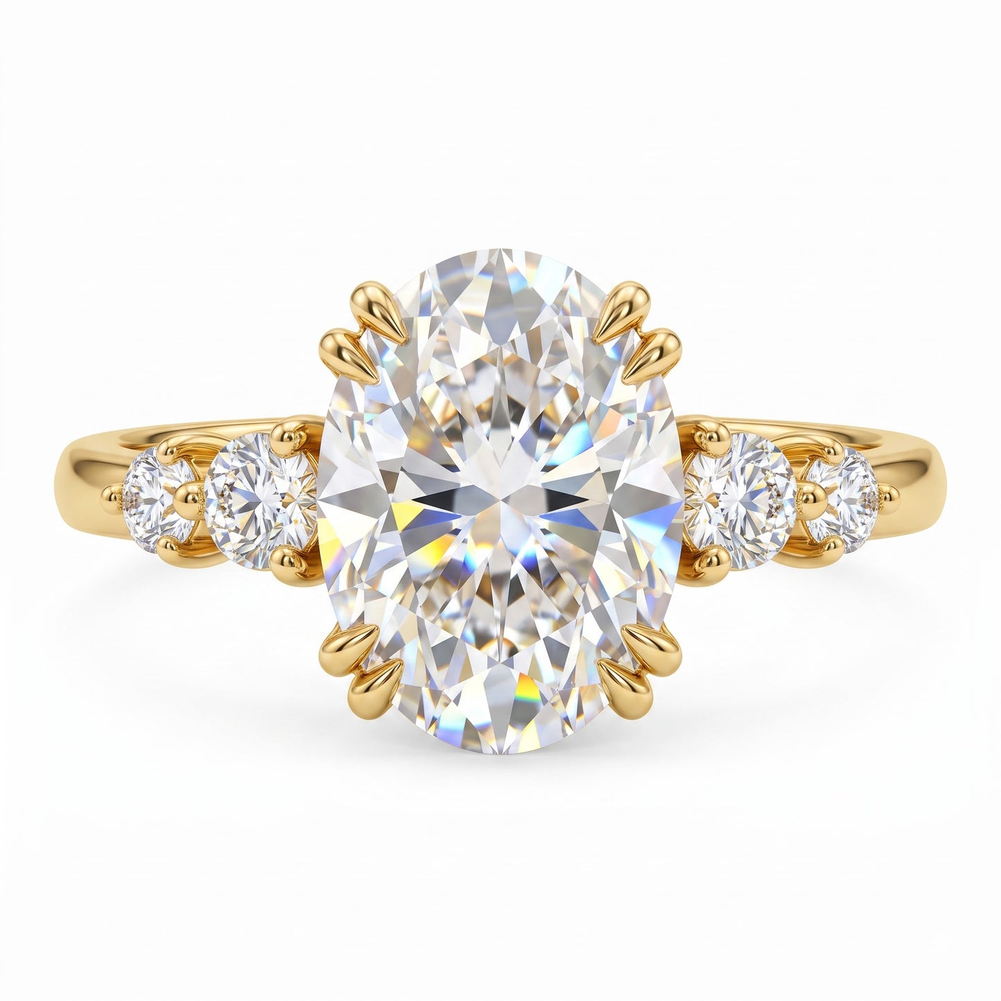 2.30 CT Oval Cut Lab Grown Diamond Five Stone Engagement Ring, 14K Gold
