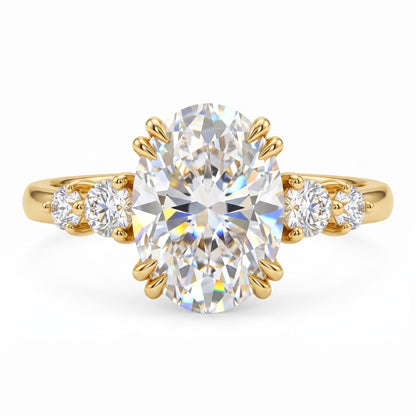 2.30 CT Oval Cut Lab Grown Diamond Five Stone Engagement Ring, 14K Gold