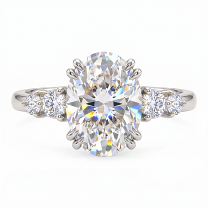 2.30 CT Oval Cut Lab Grown Diamond Five Stone Engagement Ring, 14K Gold