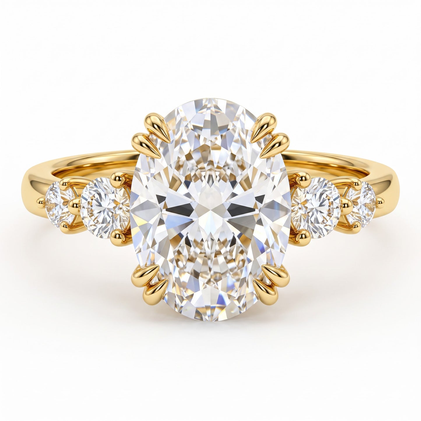 2.30 CT Oval Cut Lab Grown Diamond Five Stone Engagement Ring, 14K Gold