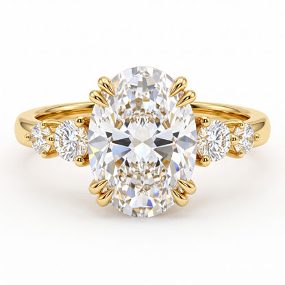 2.30 CT Oval Cut Lab Grown Diamond Five Stone Engagement Ring, 14K Gold
