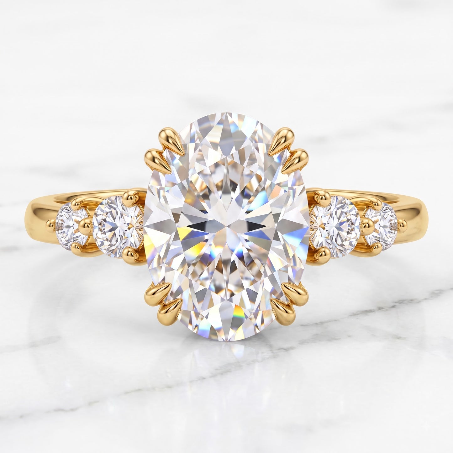 2.30 CT Oval Cut Lab Grown Diamond Five Stone Engagement Ring, 14K Gold