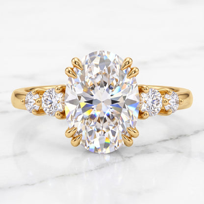 2.30 CT Oval Cut Lab Grown Diamond Five Stone Engagement Ring, 14K Gold