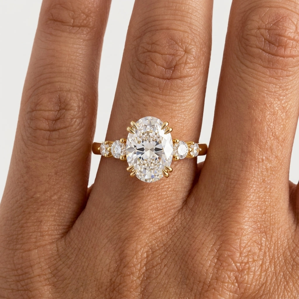 2.30 CT Oval Cut Lab Grown Diamond Five Stone Engagement Ring, 14K Gold