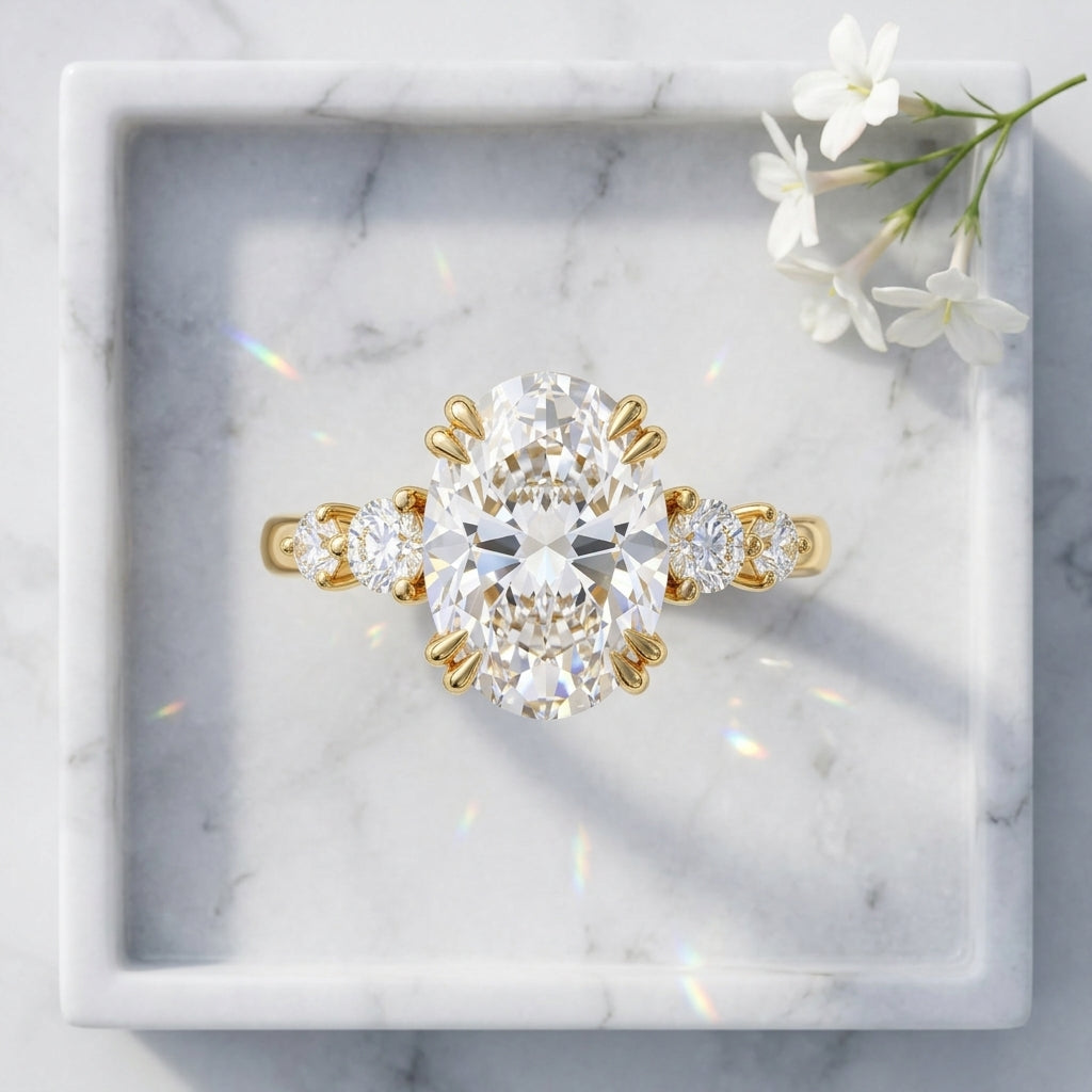 2.30 CT Oval Cut Lab Grown Diamond Five Stone Engagement Ring, 14K Gold