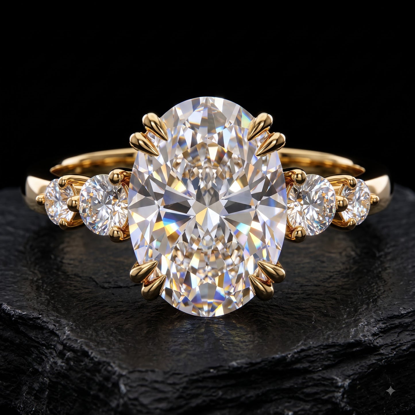 2.30 CT Oval Cut Lab Grown Diamond Five Stone Engagement Ring, 14K Gold