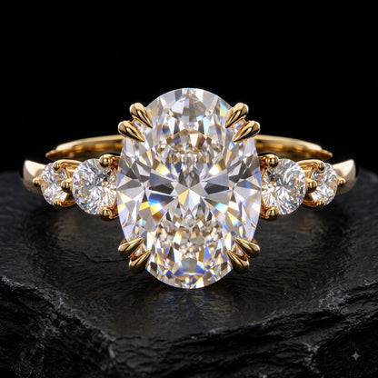 2.30 CT Oval Cut Lab Grown Diamond Five Stone Engagement Ring, 14K Gold