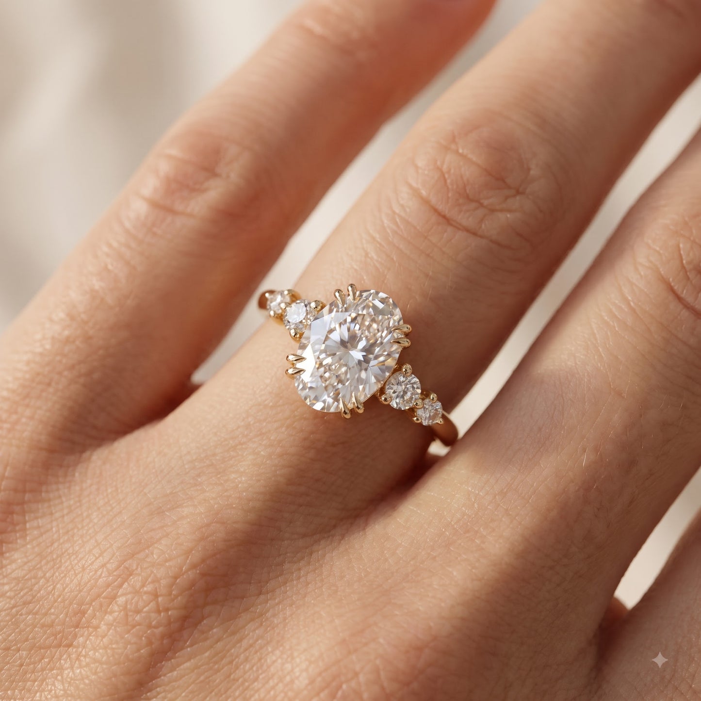 2.30 CT Oval Cut Lab Grown Diamond Five Stone Engagement Ring, 14K Gold