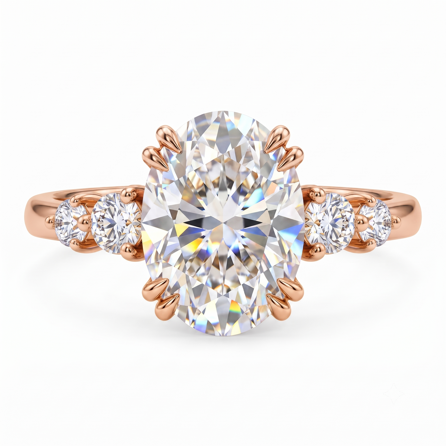 2.30 CT Oval Cut Lab Grown Diamond Five Stone Engagement Ring, 14K Gold