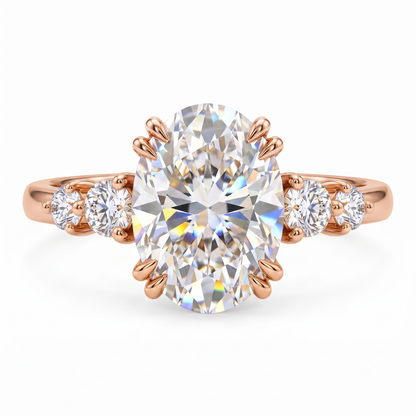 2.30 CT Oval Cut Lab Grown Diamond Five Stone Engagement Ring, 14K Gold