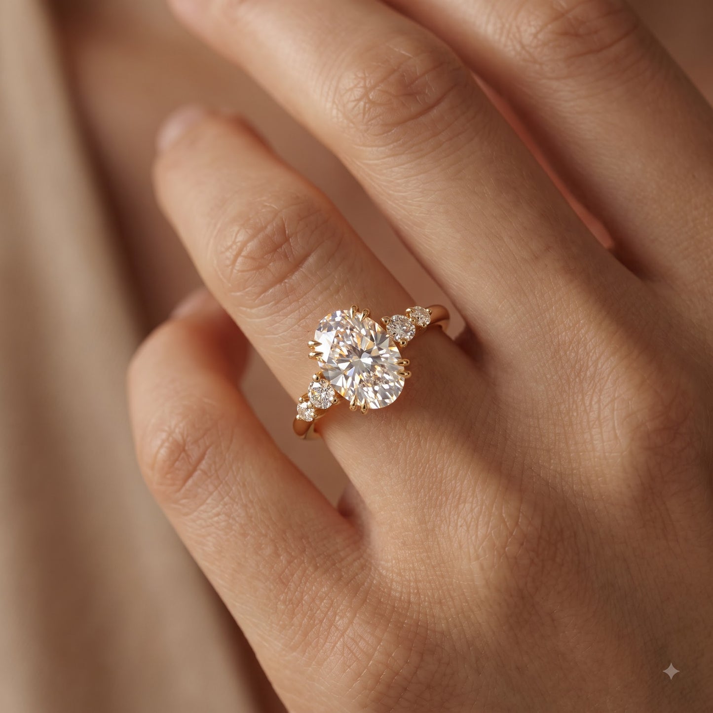 2.30 CT Oval Cut Lab Grown Diamond Five Stone Engagement Ring, 14K Gold