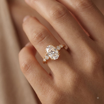 2.30 CT Oval Cut Lab Grown Diamond Five Stone Engagement Ring, 14K Gold
