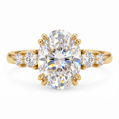 2.30 CT Oval Cut Lab Grown Diamond Five Stone Engagement Ring, 14K Gold