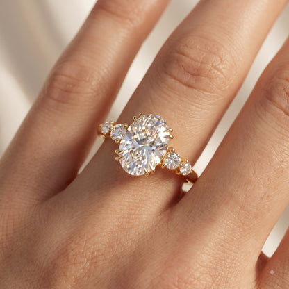 2.30 CT Oval Cut Lab Grown Diamond Five Stone Engagement Ring, 14K Gold