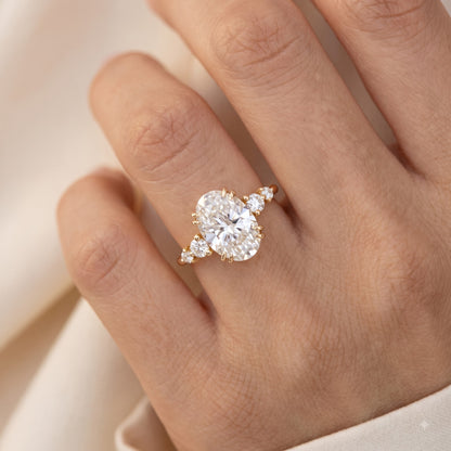 2.30 CT Oval Cut Lab Grown Diamond Five Stone Engagement Ring, 14K Gold