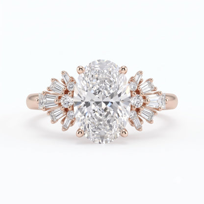 1.00 Ct Oval Cut Lab Grown Diamond Engagement Ring | 2.00 Ct Total | 14K Gold