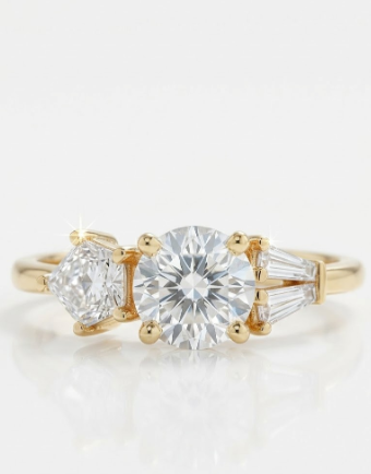 2.10 CT Three Stone Round Cut Moissanite Engagement Ring 14K Gold