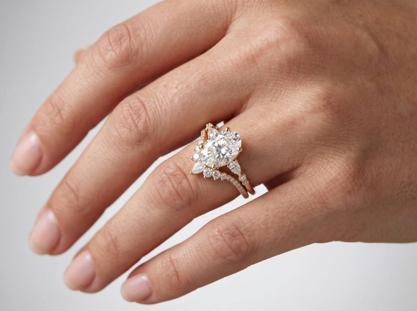 1.61 CT Oval Halo Engagement Ring Set