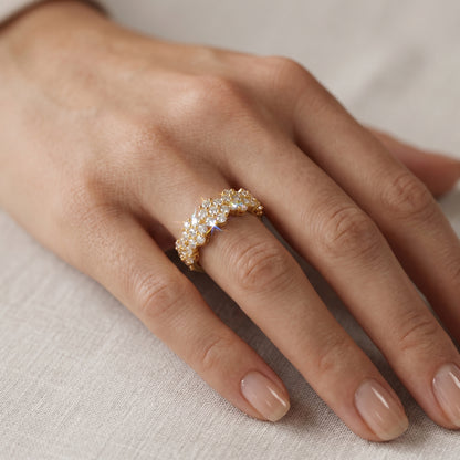 0.300ct Lab Grown Diamond Cluster Ring, 14K Gold Floral Diamond Band