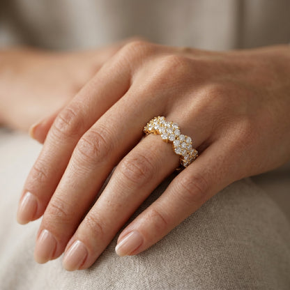 0.300ct Lab Grown Diamond Cluster Ring, 14K Gold Floral Diamond Band