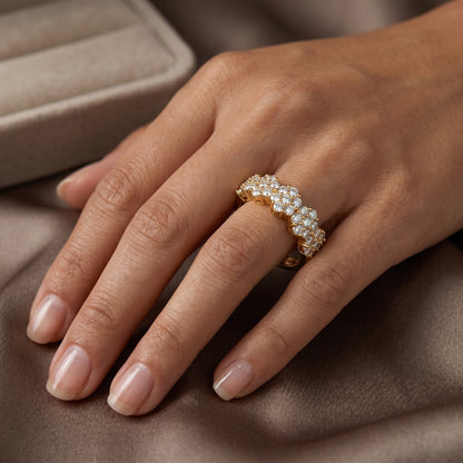 0.300ct Lab Grown Diamond Cluster Ring, 14K Gold Floral Diamond Band