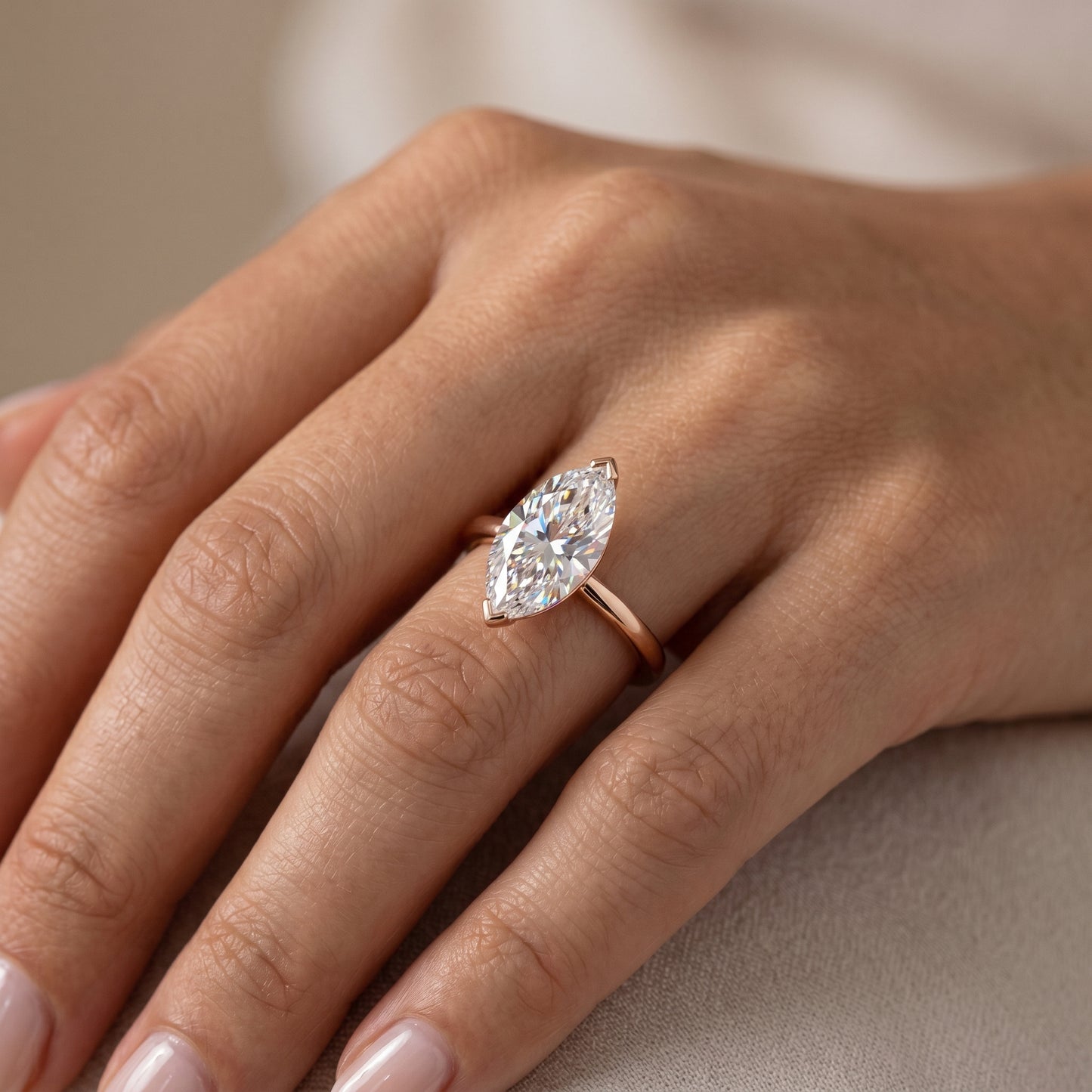 1CT Marquise Lab Grown Diamond Engagement Ring • Rose Gold Solitaire Ring