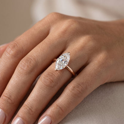 1CT Marquise Lab Grown Diamond Engagement Ring • Rose Gold Solitaire Ring