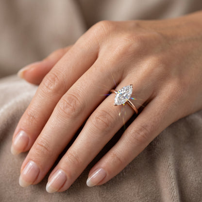 1CT Marquise Lab Grown Diamond Engagement Ring • Rose Gold Solitaire Ring