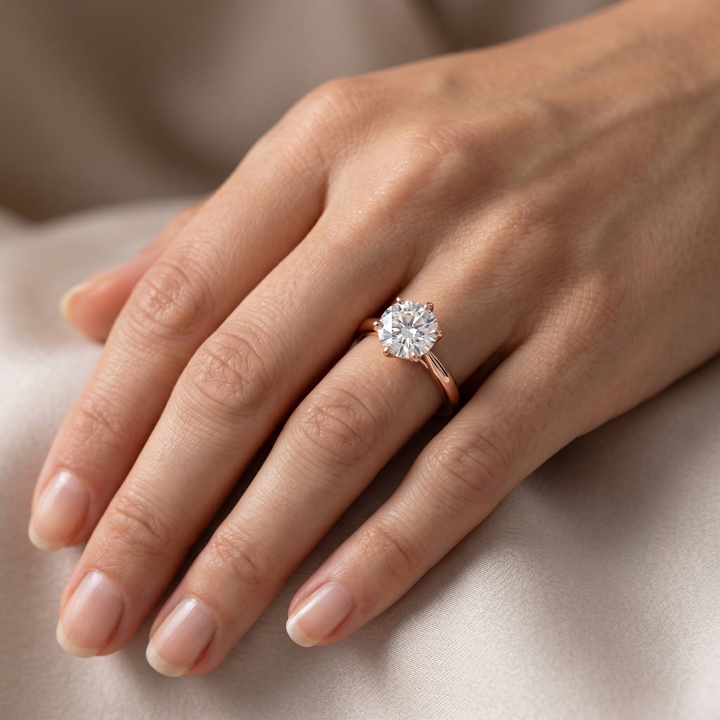 2.00ct Round Cut Lab Grown Diamond Solitaire 6 Prong Engagement Ring 14k Rose Gold