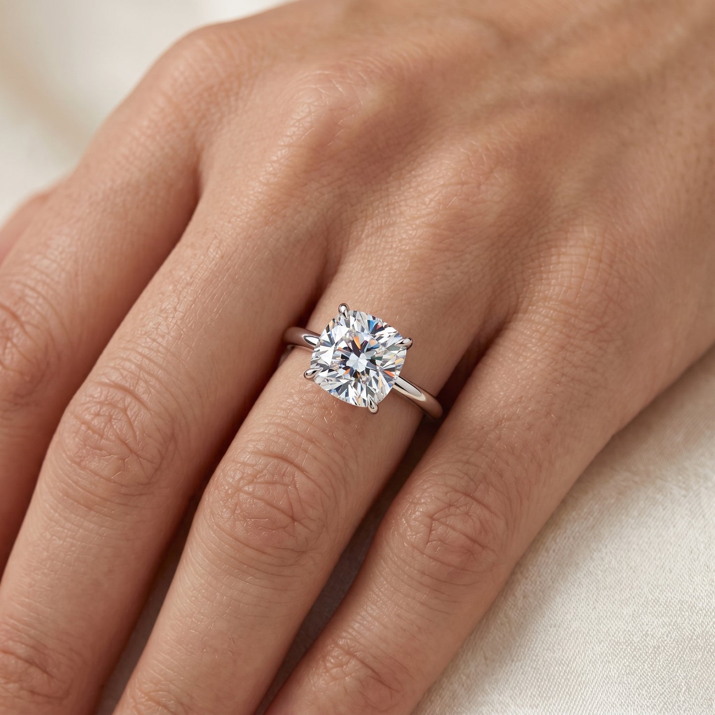 1.50Ct Cushion Cut Lab Grown Diamond Hidden Halo Engagement Ring in 14k White Gold
