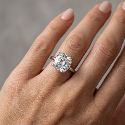 1.50Ct Cushion Cut Lab Grown Diamond Hidden Halo Engagement Ring in 14k White Gold