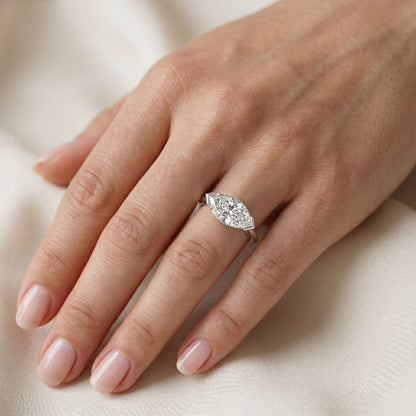 2.00Ct East West Marquise Cut Lab Grown Diamond Engagement Ring in 14k White Gold