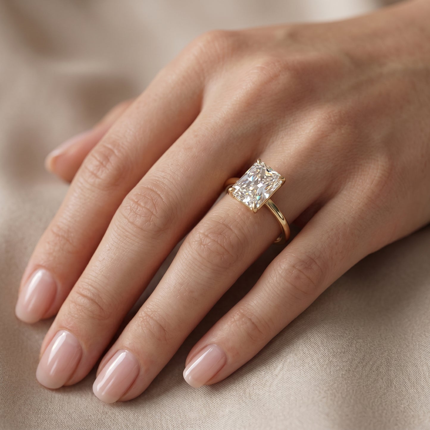F/VS 2.00Ct Radiant Cut Lab Grown Diamond Hidden Halo Engagement Ring in 14k Yellow Gold