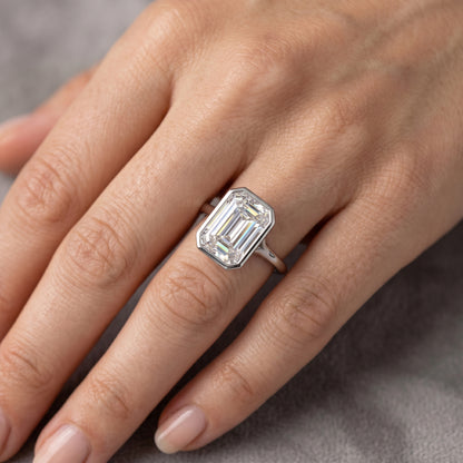 2.00 CT Emerald Cut Lab Grown Diamond Solitaire Bezel Setting Engagement Ring 14k Yellow Gold