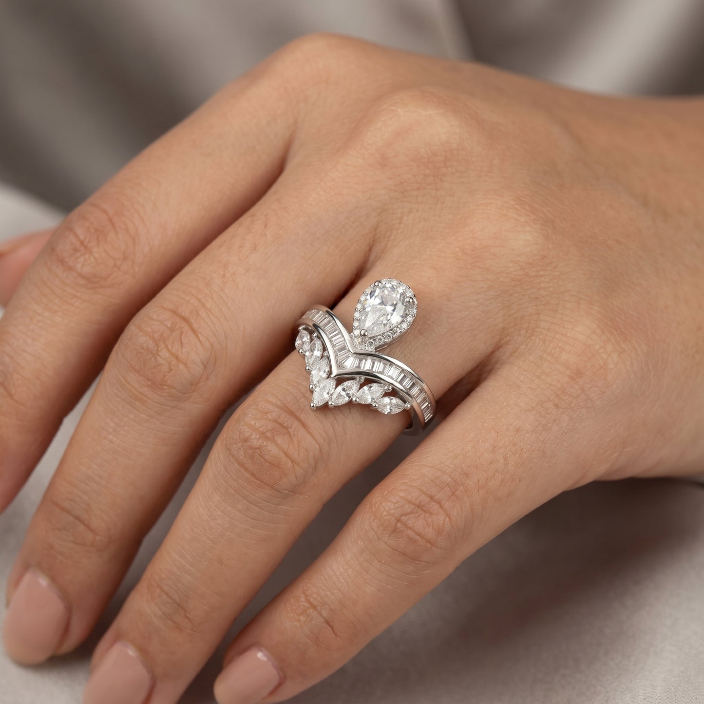 2.00CT Pear  Cut Lab Grown Diamond  Engagement Ring, Bridal Ring Set