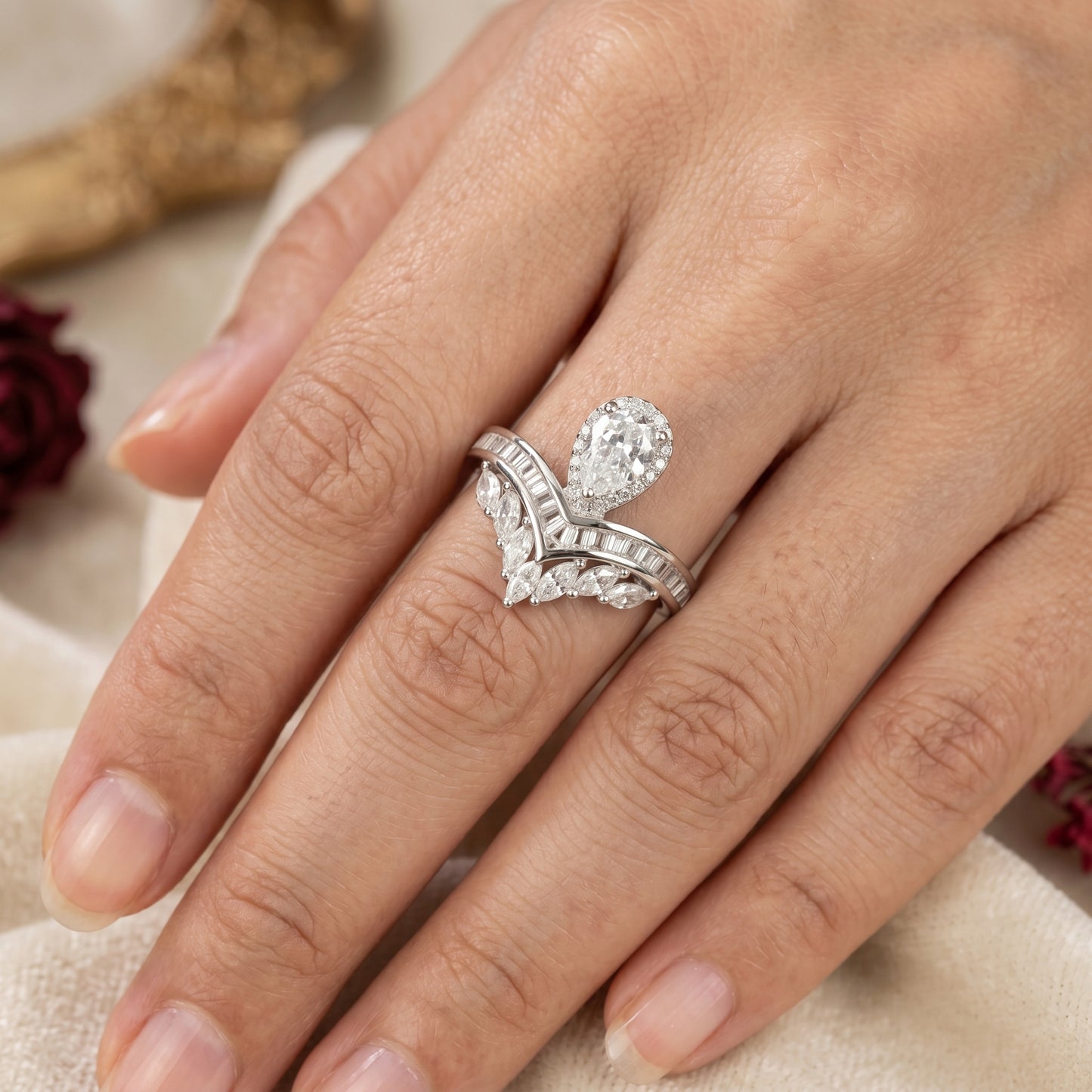 2.00CT Pear  Cut Lab Grown Diamond  Engagement Ring, Bridal Ring Set