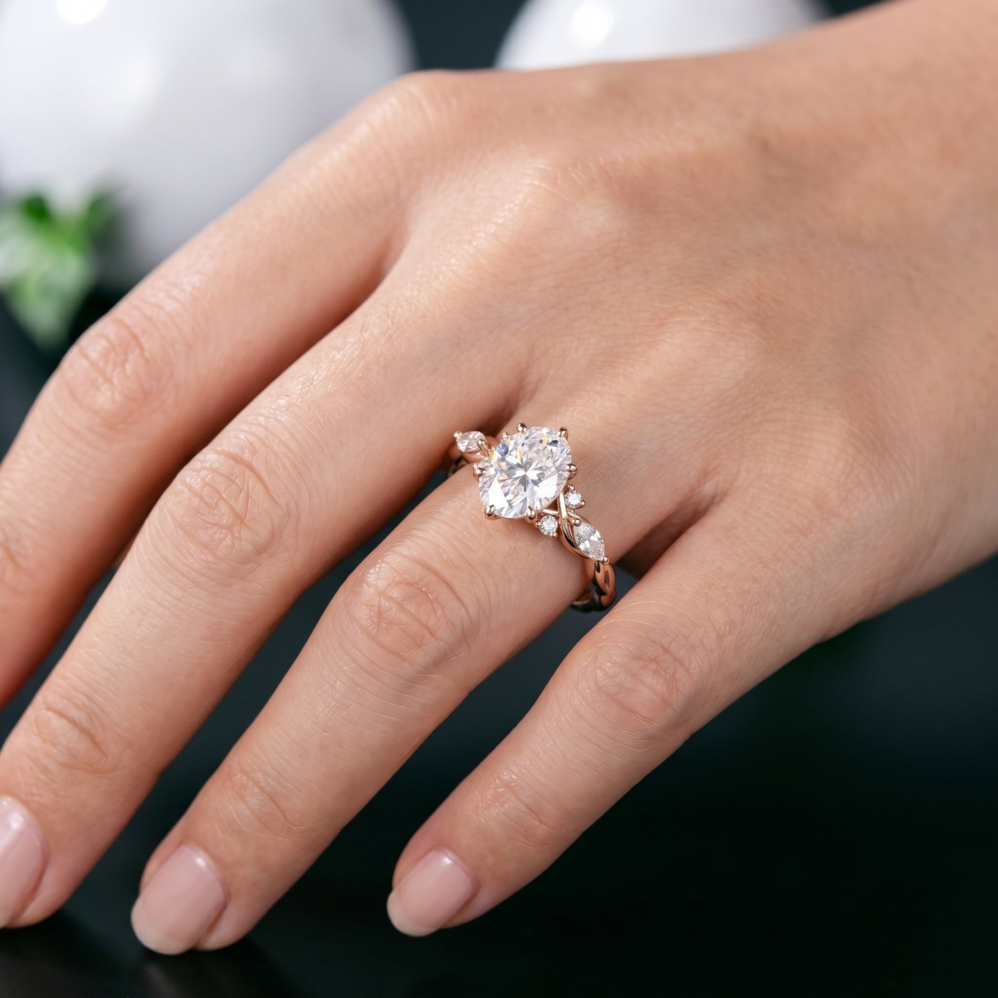 1.210 CT Oval Lab Grown Diamond Engagement Ring -  14K Gold Floral Ring