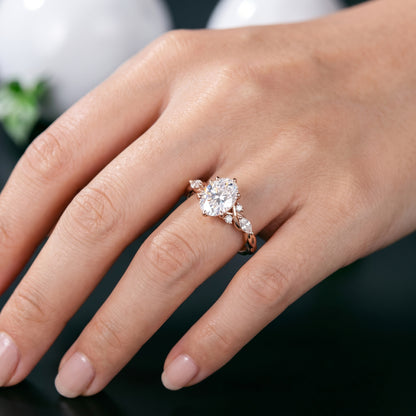 1.210 CT Oval Lab Grown Diamond Engagement Ring -  14K Gold Floral Ring