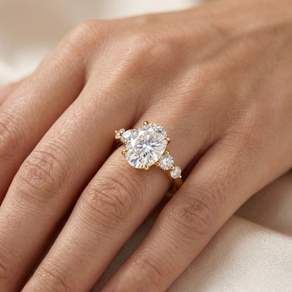 2CT Oval Cut Lab Grown Diamond Engagement Ring • Rose Gold Cluster Bridal Ring
