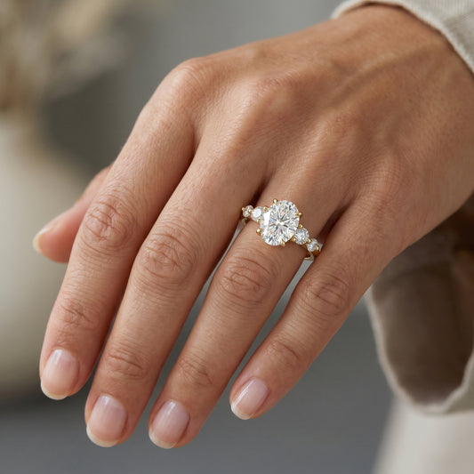 2CT Oval Cut Lab Grown Diamond Engagement Ring • Rose Gold Cluster Bridal Ring